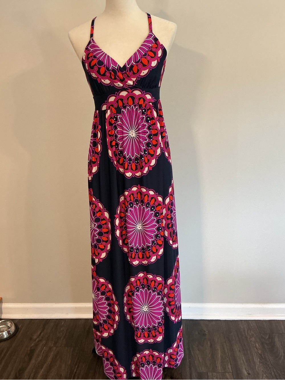 INC Navy & Pink Mandala Print Maxi Dress